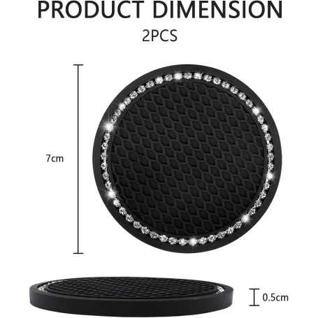 2PCS Car Coasters with Rhinestone – Non-Slip Universal Cup Holder Accessories for Trucks, SUVs, Cars