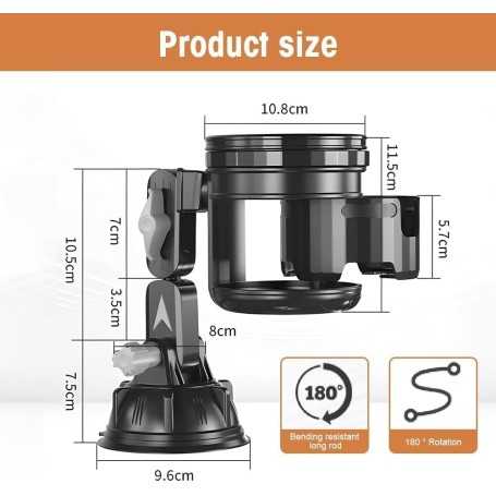 Porte-Gobelet Voiture avec Ventouse Pivotante