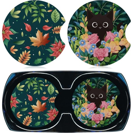 Lot de 4 Dessous de Verre Universels pour Voiture avec Encoches