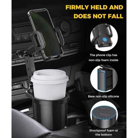 Flaconi 2-in-1 Car Cup Holder & Phone Mount – Adjustable Smartphone Stand for Cars, Trucks, and SUVs