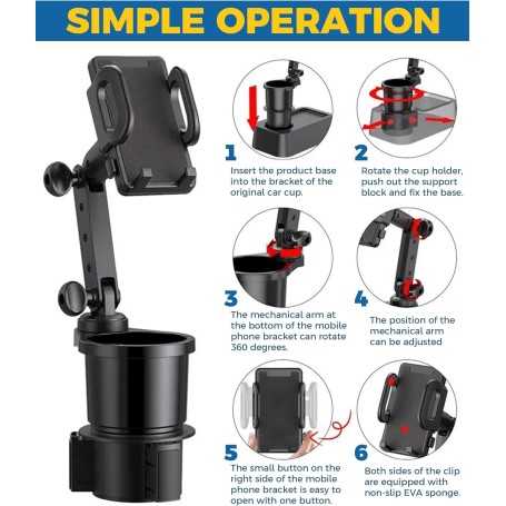 Flaconi Porte-gobelet et Support Téléphone 2-en-1 pour Voiture