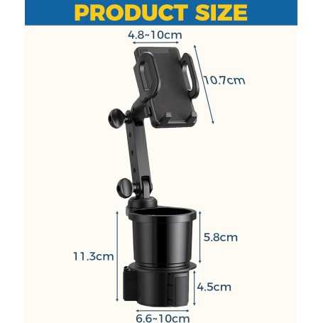 Flaconi 2-in-1 Car Cup Holder & Phone Mount – Adjustable Smartphone Stand for Cars, Trucks, and SUVs