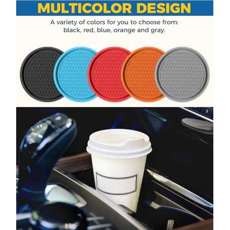Flaconi Car Cup Holder Coasters – Set of 4 Anti-Slip Silicone Inserts for Car Interior Accessories (Red)