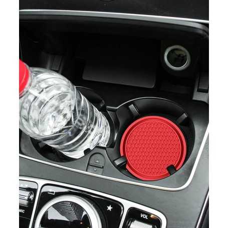 Flaconi Car Cup Holder Coasters – Set of 4 Anti-Slip Silicone Inserts for Car Interior Accessories (Red)