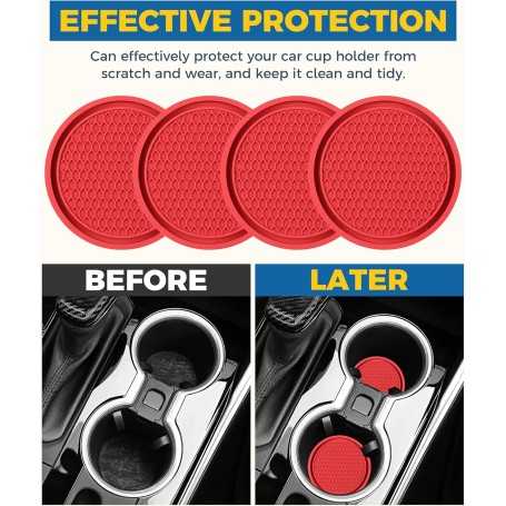 Flaconi Car Cup Holder Coasters – Set of 4 Anti-Slip Silicone Inserts for Car Interior Accessories (Red)