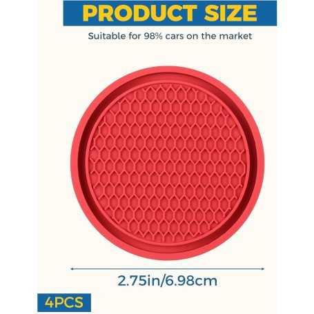 Flaconi Car Cup Holder Coasters – Set of 4 Anti-Slip Silicone Inserts for Car Interior Accessories (Red)