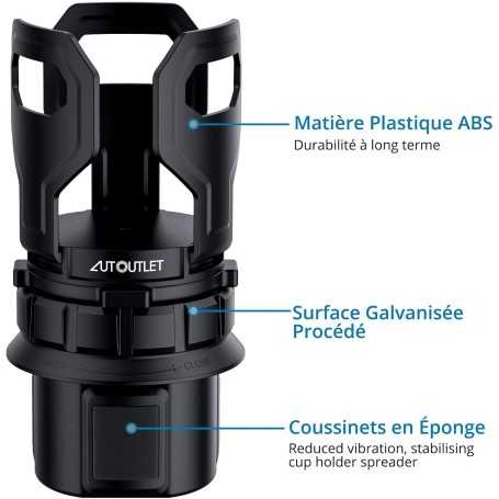 AUTOUTLET Porte-Gobelet Voiture Réglable – Support de Bouteille avec Base Ajustable & Pince Élastique