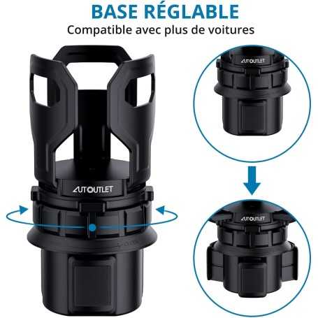 AUTOUTLET Porte-Gobelet Voiture Réglable – Support de Bouteille avec Base Ajustable & Pince Élastique