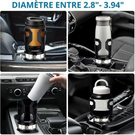 AUTOUTLET Porte-Gobelet Voiture Réglable – Support de Bouteille avec Base Ajustable & Pince Élastique
