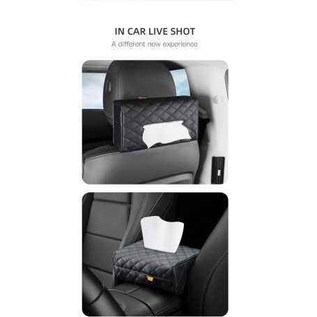Universal Car Tissue Box – PU Leather Case with Elastic Strap for Sun Visor, Headrest, or Armrest
