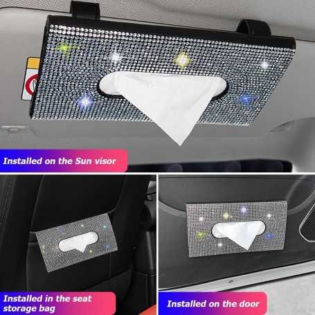 JNNJ Sun Visor Car Tissue Box – Bling Bling Car Tissue Holder with Sparkling Crystals