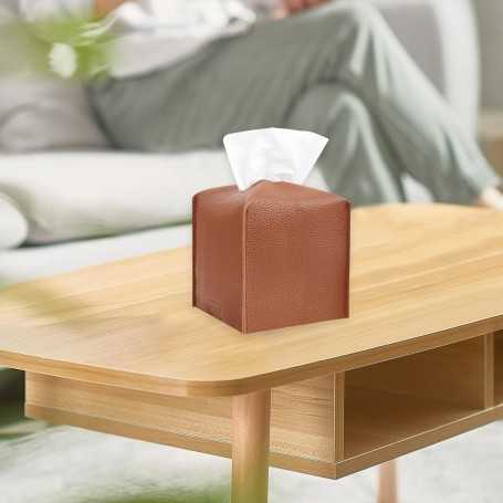 Square Camel PU Leather Tissue Box Cover – For Car and Home Use