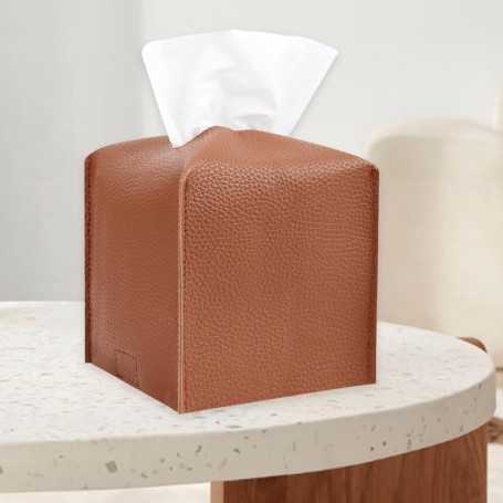 Square Camel PU Leather Tissue Box Cover – For Car and Home Use