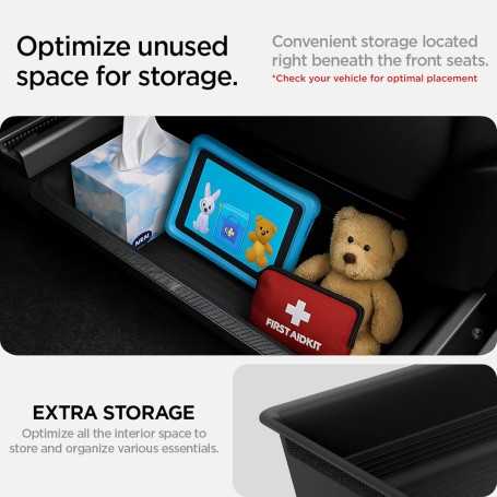 Spigen Boîte de Rangement Sous Siège Tesla Model Y (2021-2022) – Organisateur Caché Édition Carbone