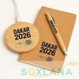 🌱 Set de Gadgets Écologiques Dakar 2026 – Carnet, Stylo Bambou & Chargeur Sans Fil en Bois