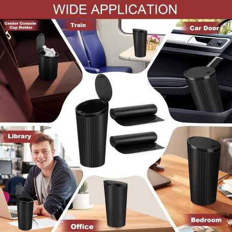 Car Trash Can with Lid – Compact Waterproof Mini Bin with 4 Rolls of Trash Bags