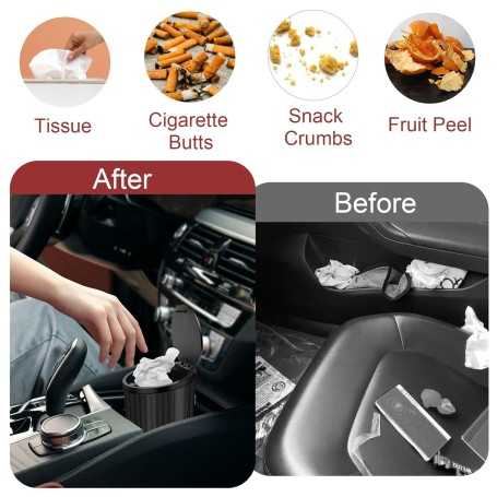 Car Trash Can with Lid – Compact Waterproof Mini Bin with 4 Rolls of Trash Bags