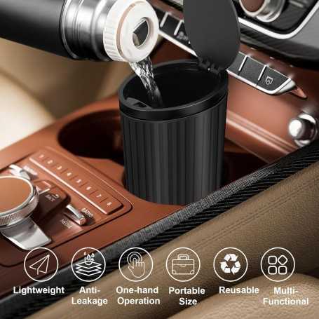 Car Trash Can with Lid – Compact Waterproof Mini Bin with 4 Rolls of Trash Bags