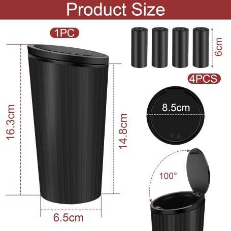 Car Trash Can with Lid – Compact Waterproof Mini Bin with 4 Rolls of Trash Bags