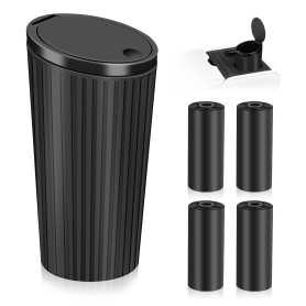 Car Trash Can with Lid – Compact Waterproof Mini Bin with 4 Rolls of Trash Bags