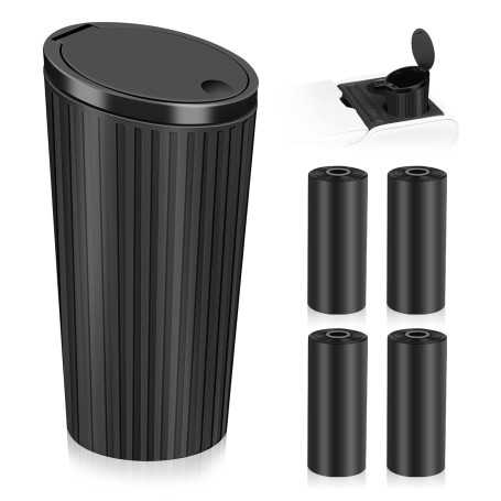 Car Trash Can with Lid – Compact Waterproof Mini Bin with 4 Rolls of Trash Bags