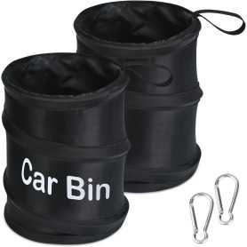 URAQT Poubelle de Voiture Portable – Lot de 2 Mini Poubelles Suspendues Pliables avec 2 Mousquetons, 6L, Noir