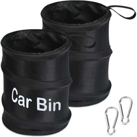 URAQT Poubelle de Voiture Portable – Lot de 2 Mini Poubelles Suspendues Pliables avec 2 Mousquetons, 6L, Noir