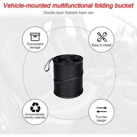JNNJ Poubelle de Voiture Portable et Suspendue (20x20x25cm, Noir)