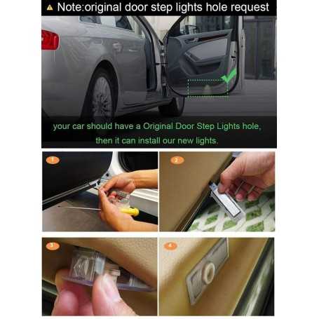 4 PCS Éclairage de Porte LED 3D Logo Lumière Auto Voiture Porte Lumières (Argent)