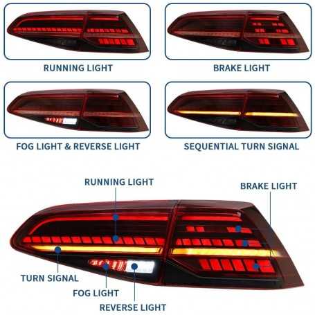 Feux arrières pour barre LED E-MARK SET pour GOLF 7 7.5 Clignotants séquentiels 2013-2019 ROUGE/TRANSPARENT