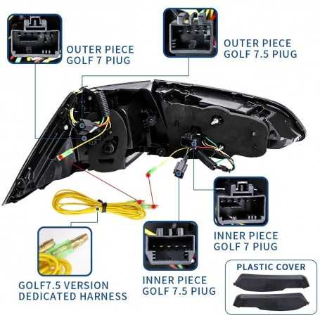 Feux arrières pour barre LED E-MARK SET pour GOLF 7 7.5 Clignotants séquentiels 2013-2019 ROUGE/TRANSPARENT