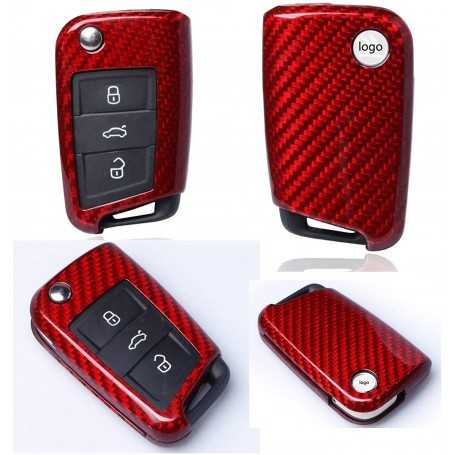 Max Auto Carbon® Coque de protection pour clé de Golf 7 VII Fabia Rapid Octavia Tiguan Touran Leon Rouge