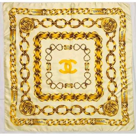 CHANEL GOLD CHAIN CREAM COLOR SCARF NECKERCHIEF