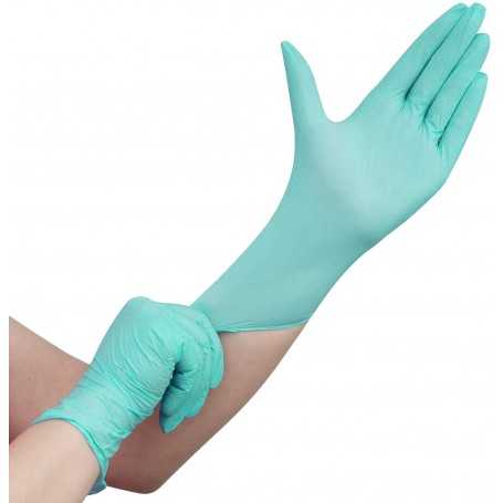 Nitras Lot of 100 Powder-Free Disposable Nitrile Gloves - Latex-Free - Aloe Vera - Laboratory Food Tattoo Hairstyle - Green