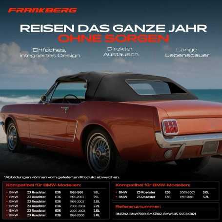 🇬🇧 Convertible Soft Top – Black for BMW Z3 Roadster E36 (1.8L–3.2L, 1995–2003)