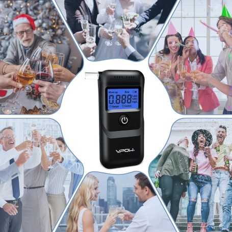 VPOW Éthylotest Électronique – Alcootest avec Écran LCD Bleu – Haute Précision – Usage Personnel et Professionnel – Noir Foncé