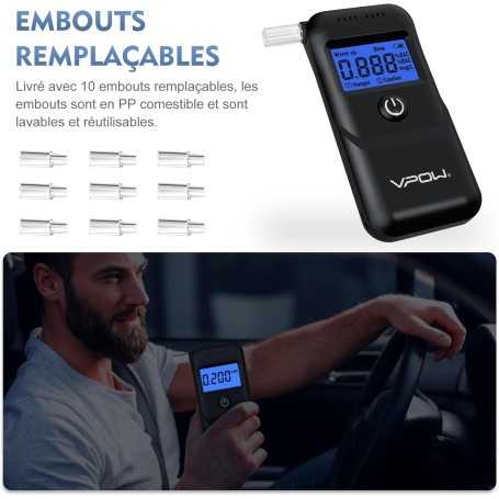 VPOW Éthylotest Électronique – Alcootest avec Écran LCD Bleu – Haute Précision – Usage Personnel et Professionnel – Noir Foncé