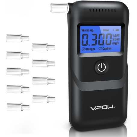 VPOW Éthylotest Électronique – Alcootest avec Écran LCD Bleu – Haute Précision – Usage Personnel et Professionnel – Noir Foncé