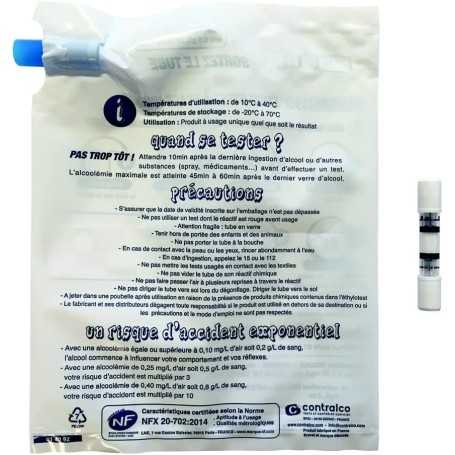 Lot de 10 Éthylotests Français CONTRALCO – Norme NF, Sans Chrome, Usage Unique