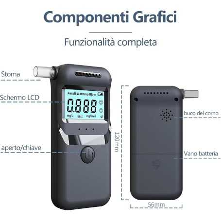Éthylotest Électronique TONOS – Homologué NF, Écran LCD Bleu, Haute Précision, 20 Embouts Réutilisables