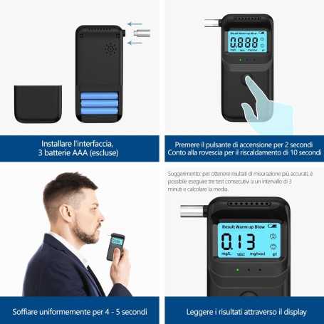 Éthylotest Électronique TONOS – Homologué NF, Écran LCD Bleu, Haute Précision, 20 Embouts Réutilisables