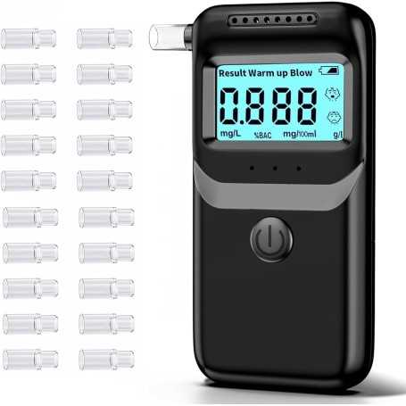 Éthylotest Électronique TONOS – Homologué NF, Écran LCD Bleu, Haute Précision, 20 Embouts Réutilisables
