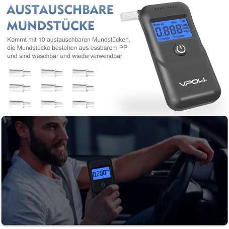 VPOW Portable Digital Breathalyzer – High-Precision Sensor, Blue LCD Display