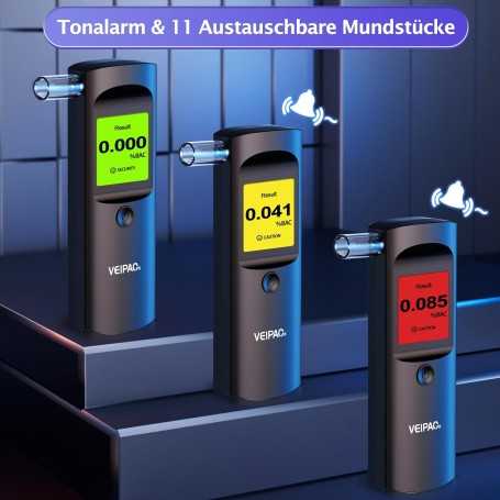 VEIPAO Éthylotest Électronique Homologué NF – Éthylomètre Portable Haute Précision avec 11 Embouts Buccaux Réutilisables