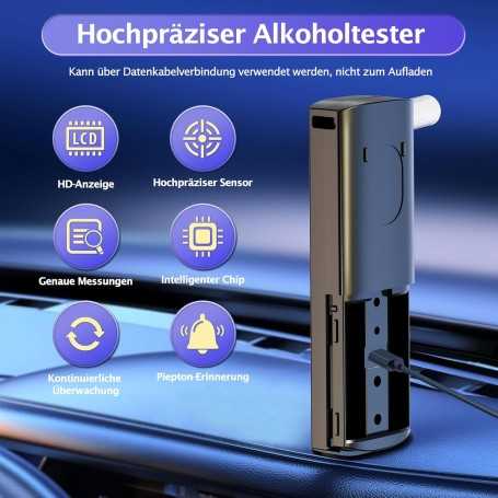 VEIPAO Éthylotest Électronique Homologué NF – Éthylomètre Portable Haute Précision avec 11 Embouts Buccaux Réutilisables