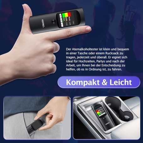 VEIPAO Éthylotest Électronique Homologué NF – Éthylomètre Portable Haute Précision avec 11 Embouts Buccaux Réutilisables